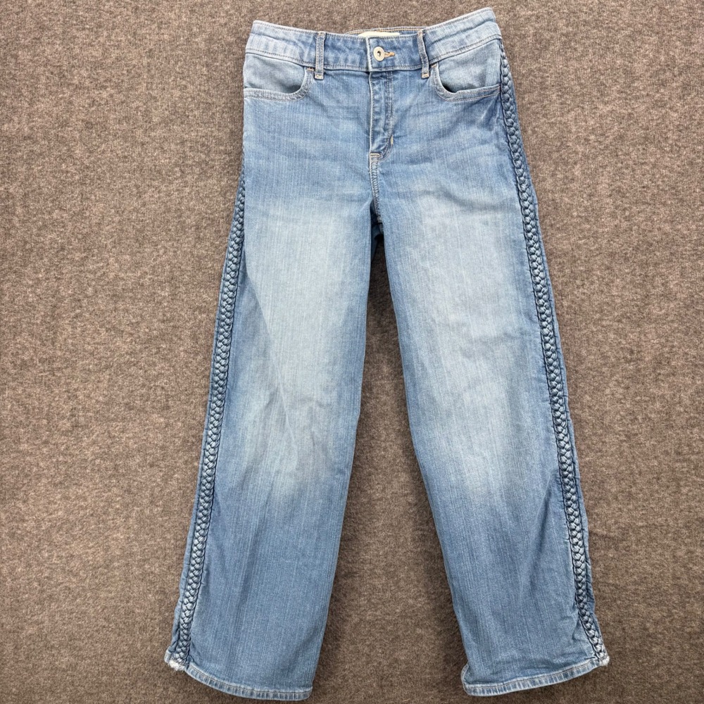 Abercrombie Kids High Rise Wide Leg Jeans Light Wash Braided Side Blue 11/12